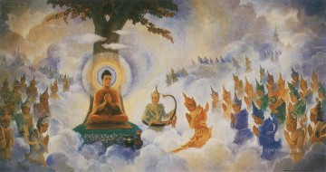 仏陀が元母にアビダンマを説く 仏教 Oil Paintings